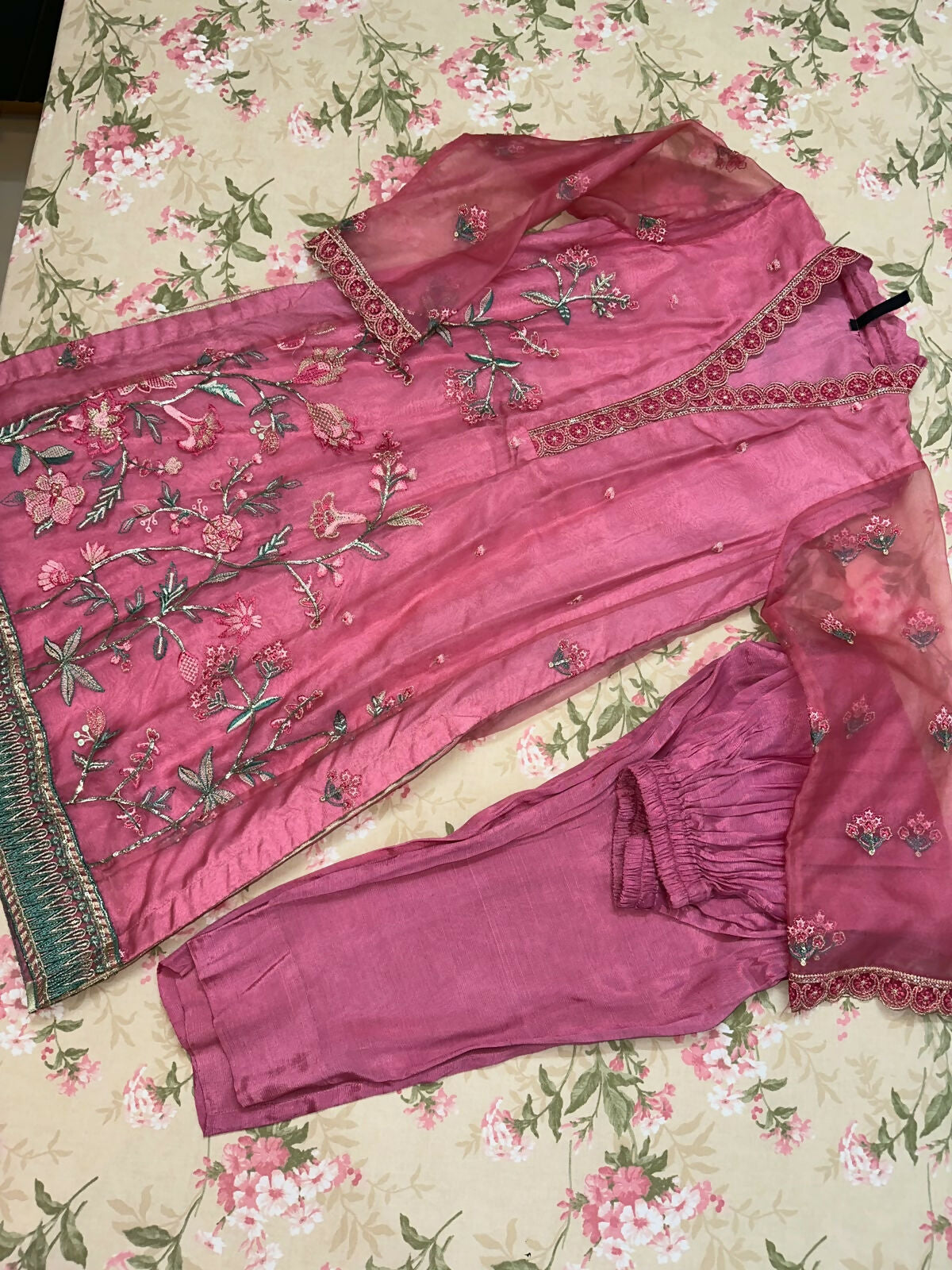 Declare Pink Organza Suit | Women Locally Made Kurta | Small | Worn Once