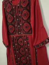 Sindhi Embroidered Shirt | Women Locally Made Kurta | Red | Small | Preloved