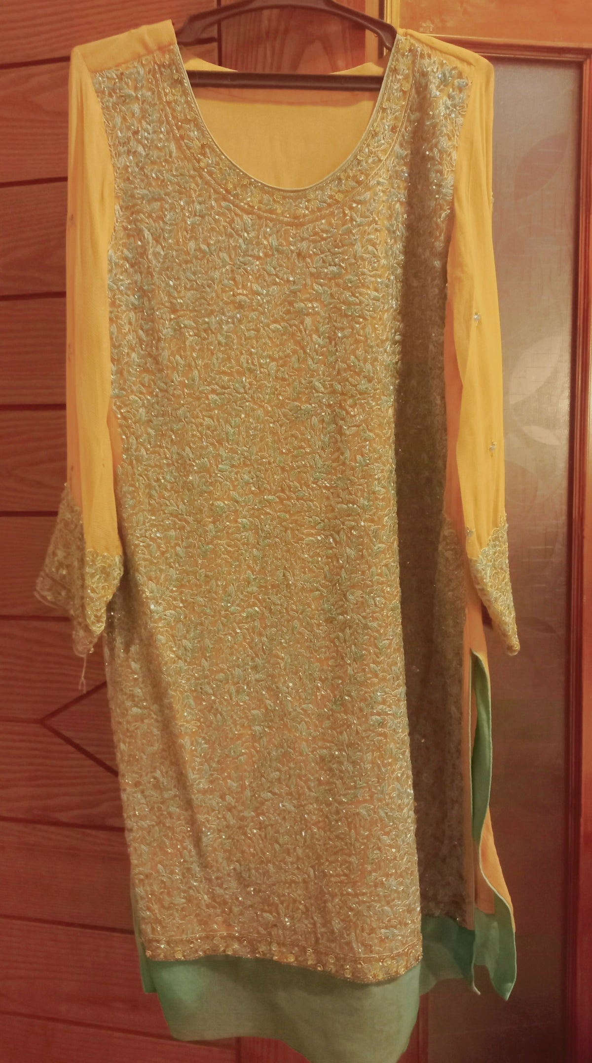 Beige & Blue Dress | Women Locally Made Formals | Medium | Worn Once