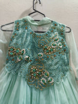 3 PC Sea Green Embroidered Frock | Girls Skirts & Dresses | Size: 7 to 8 Yrs | Preloved