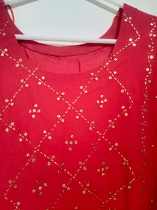 Blood red Mukesh chiffon Suit | Women Locally Made Formals | X Large | Preloved