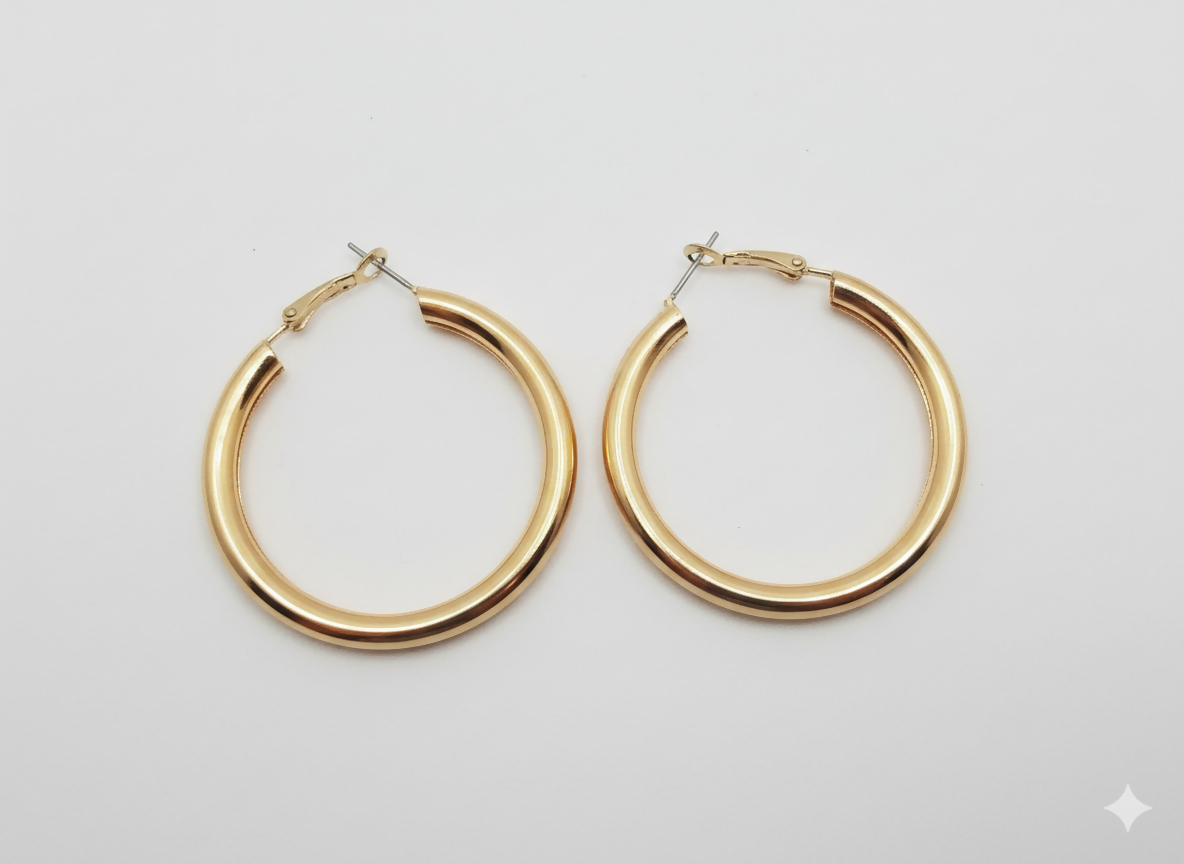 Chunky Gold Tubular Hoops | Women Jewelry | Earrings |Large | Brand New