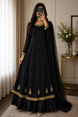 Black & Gold Embroidered Formal Maxi | Women Frocks & Maxis | Medium | Preloved