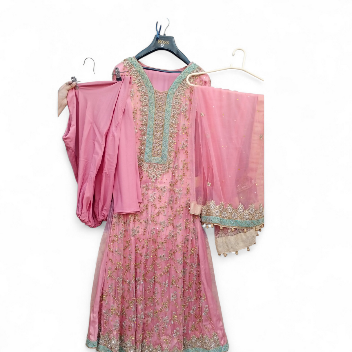Tea Pink Net Maxi | Women Bridals | Valima/Reception | Medium | Worn Once