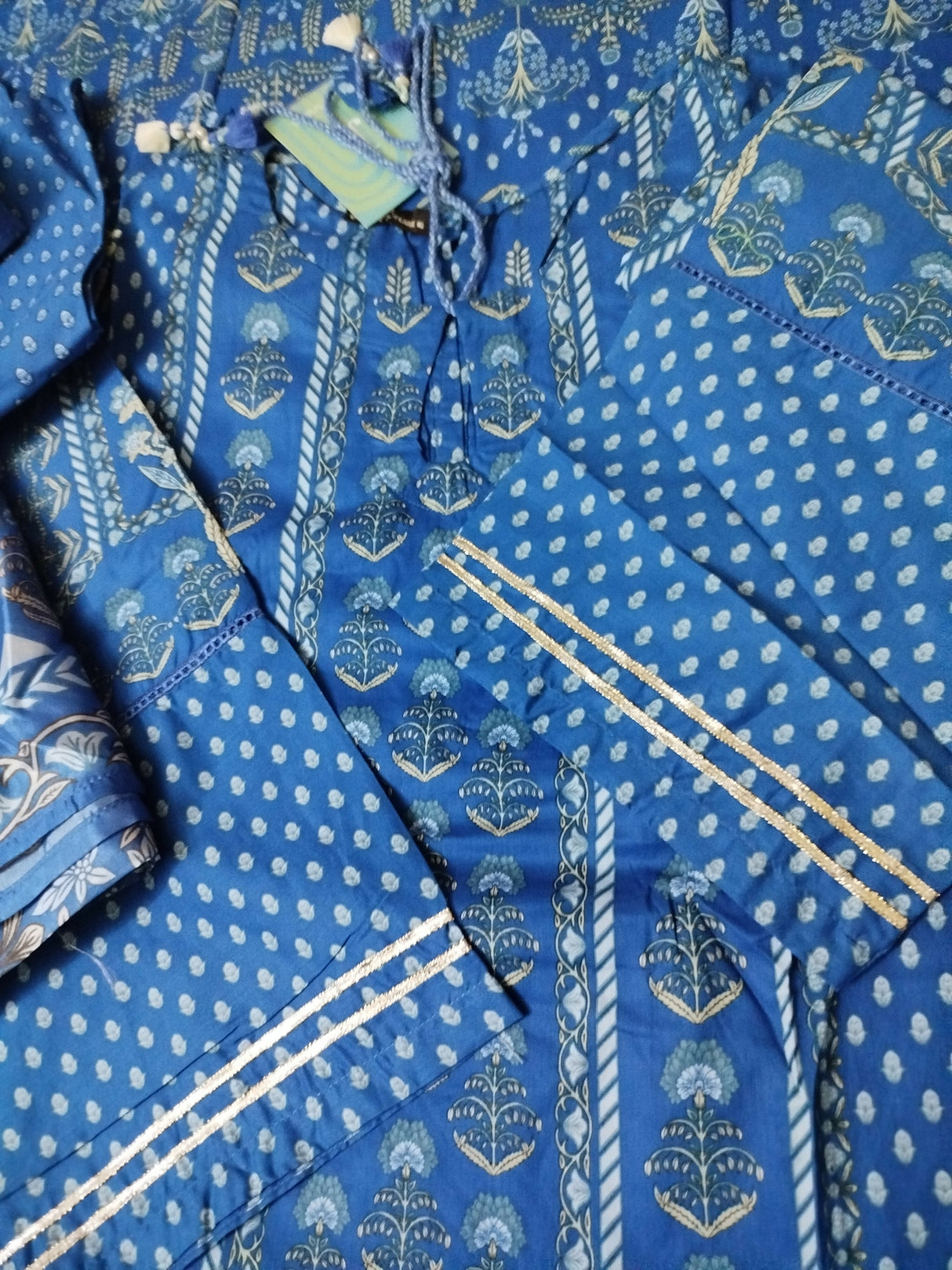 J. Junaid Jamshed | Women Branded Kurta | Blue Cotton Kurta | XLarge | Brand New