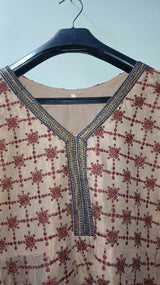 Brown Embroidered Golden & Pink 2Pcs Maxi | Women Frocks & Maxis | Medium | Preloved