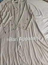 Pearl-Grey Heart Embroided Sleeves Front Open Abaya| Women Accessories | Large | Brand New