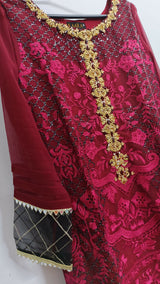 Kaara | Women Branded Formals | Black & Maroon | Small | Brand New