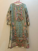 Baroque | Women Branded Kurta | Sea Green & Pink | Medium | Preloved