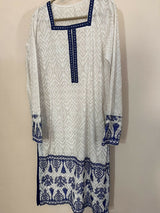 Blue & White Embroidered Shirt | Women Locally Made Kurta | Small | New