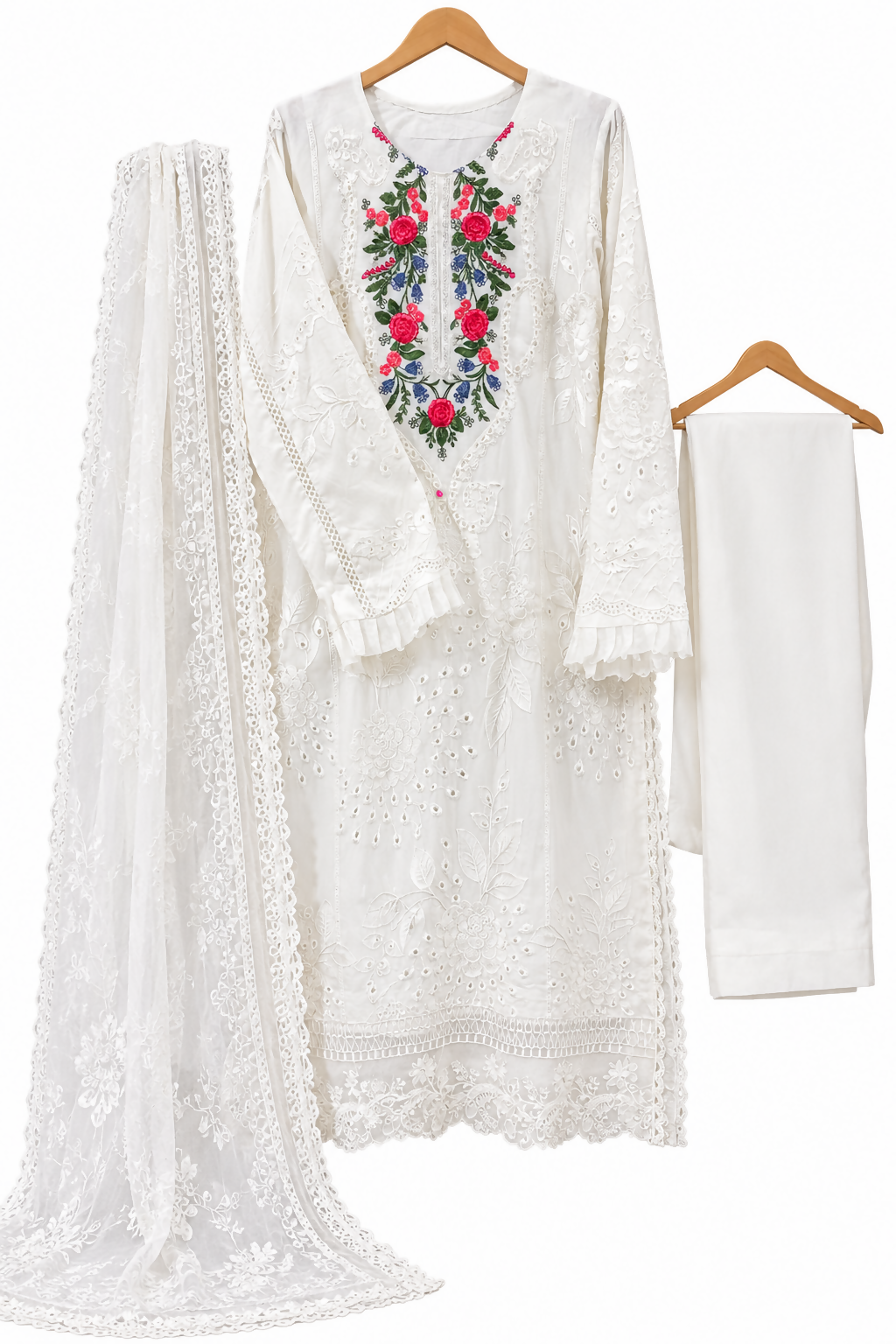 Viscose Embroidered Dress | Women Locally Made Kurta | Off White | Large | Worn Once