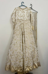 Off White Banarsi Border Silk Frock | Women Locally Made Formals | Small | Worn Once