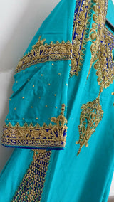 Mayar by Abdullah Faheem | Women Branded Formals | Blue & Golden | Small | Worn Once