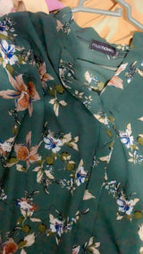 Green Floral Print Stylish Western Top | Women Tops & Shirts | Medium | Preloved