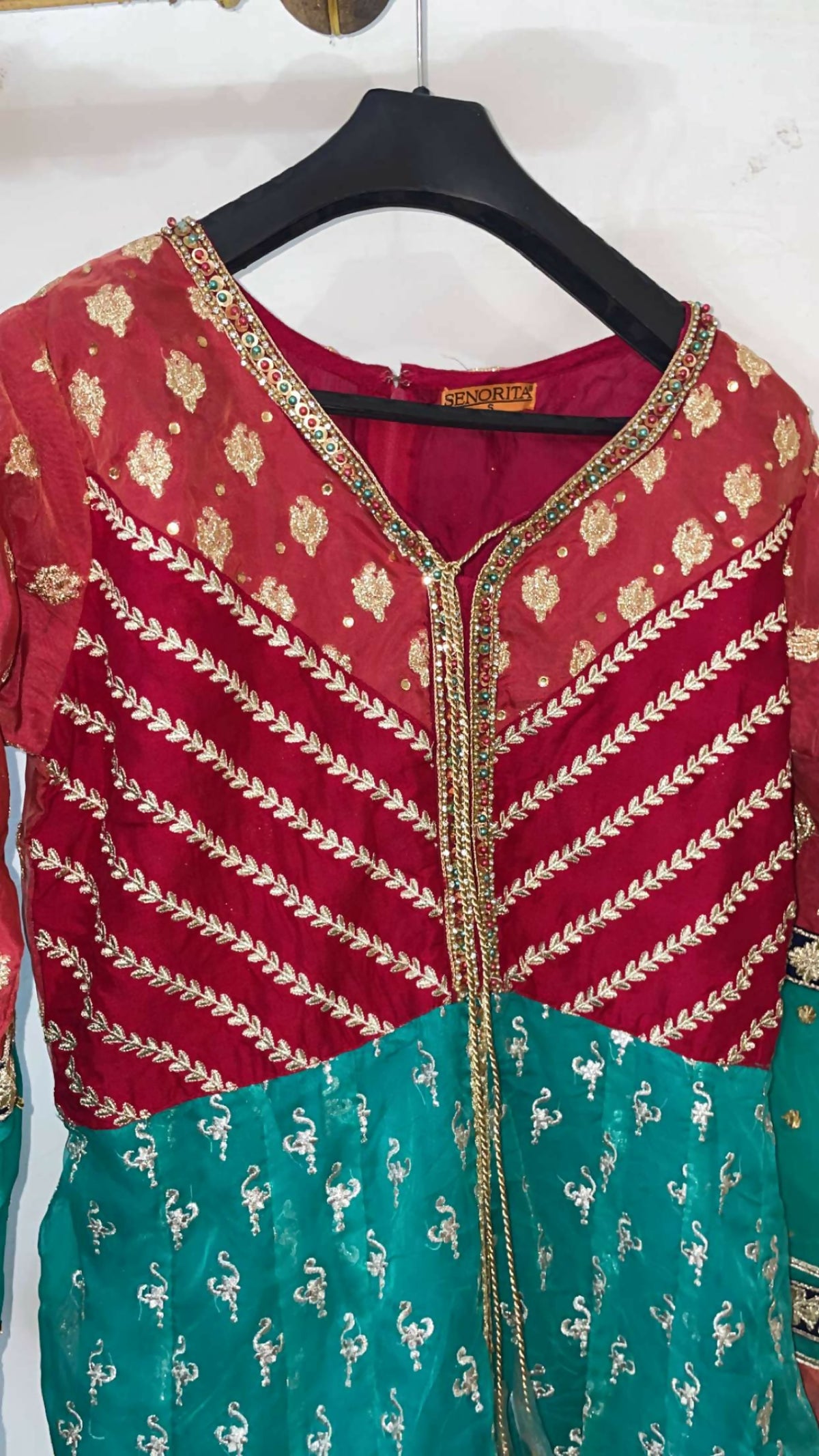 Frock with Gharara | Women Locally Made Formals | Small | Blue & Red | Brand New
