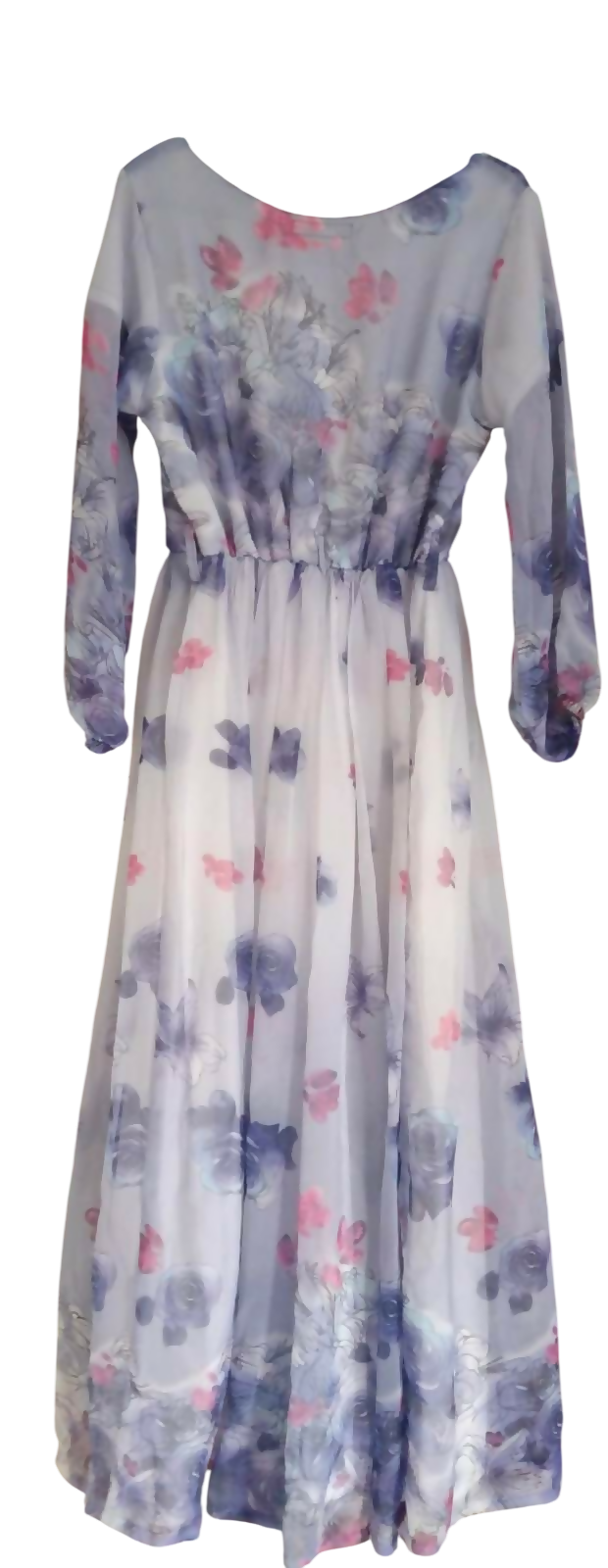 Floral Chiffon Maxi | Women Frocks & Maxis | Small | White & Purple | Preloved