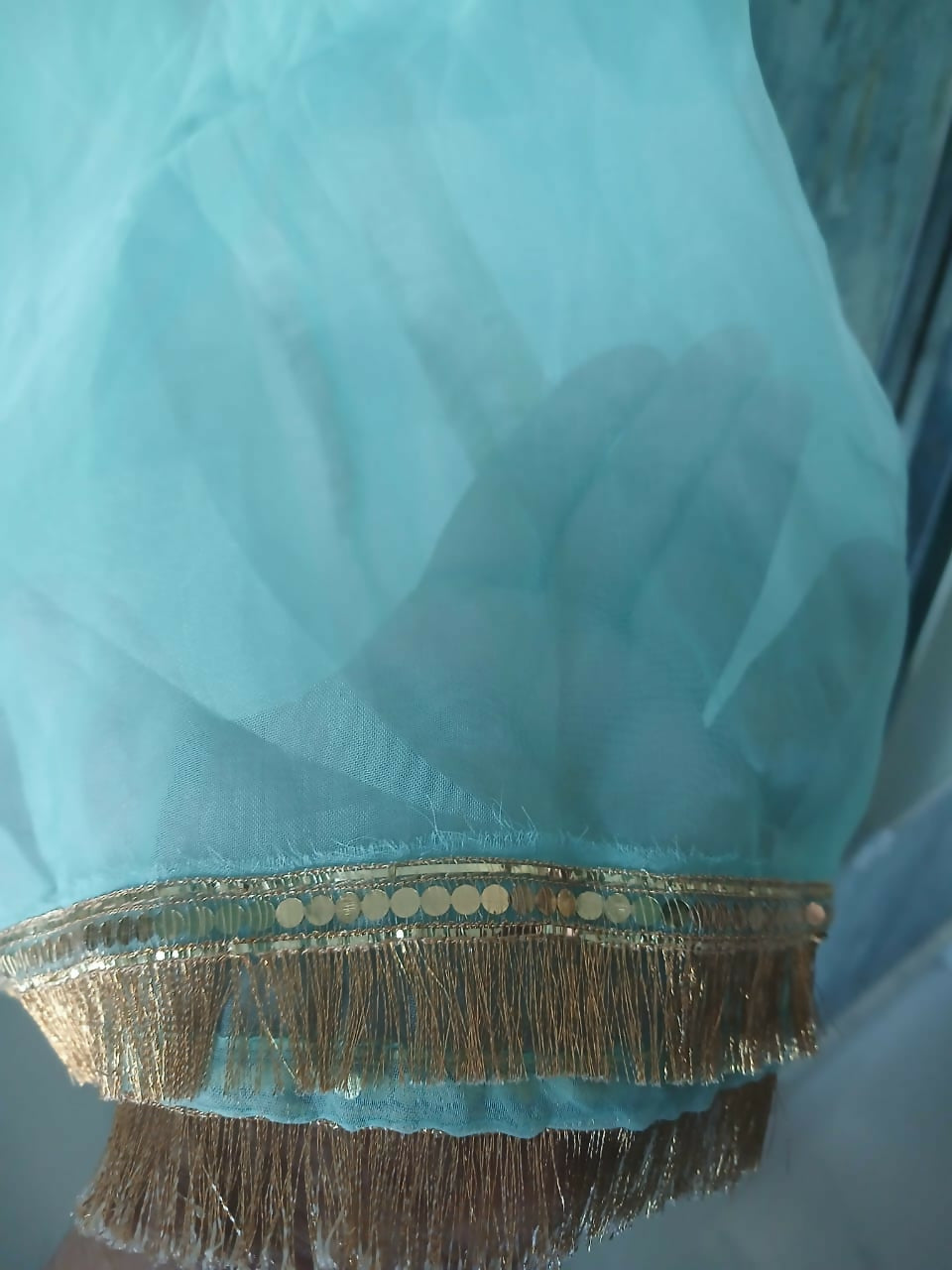 Sea Green Organza Duppata with Gota | Women Accessories | Duppata | Large | New