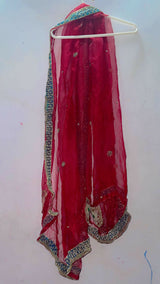 Embroidered Duppata | Women Accessories | Duppatas & Shawls | Red | Large | Preloved