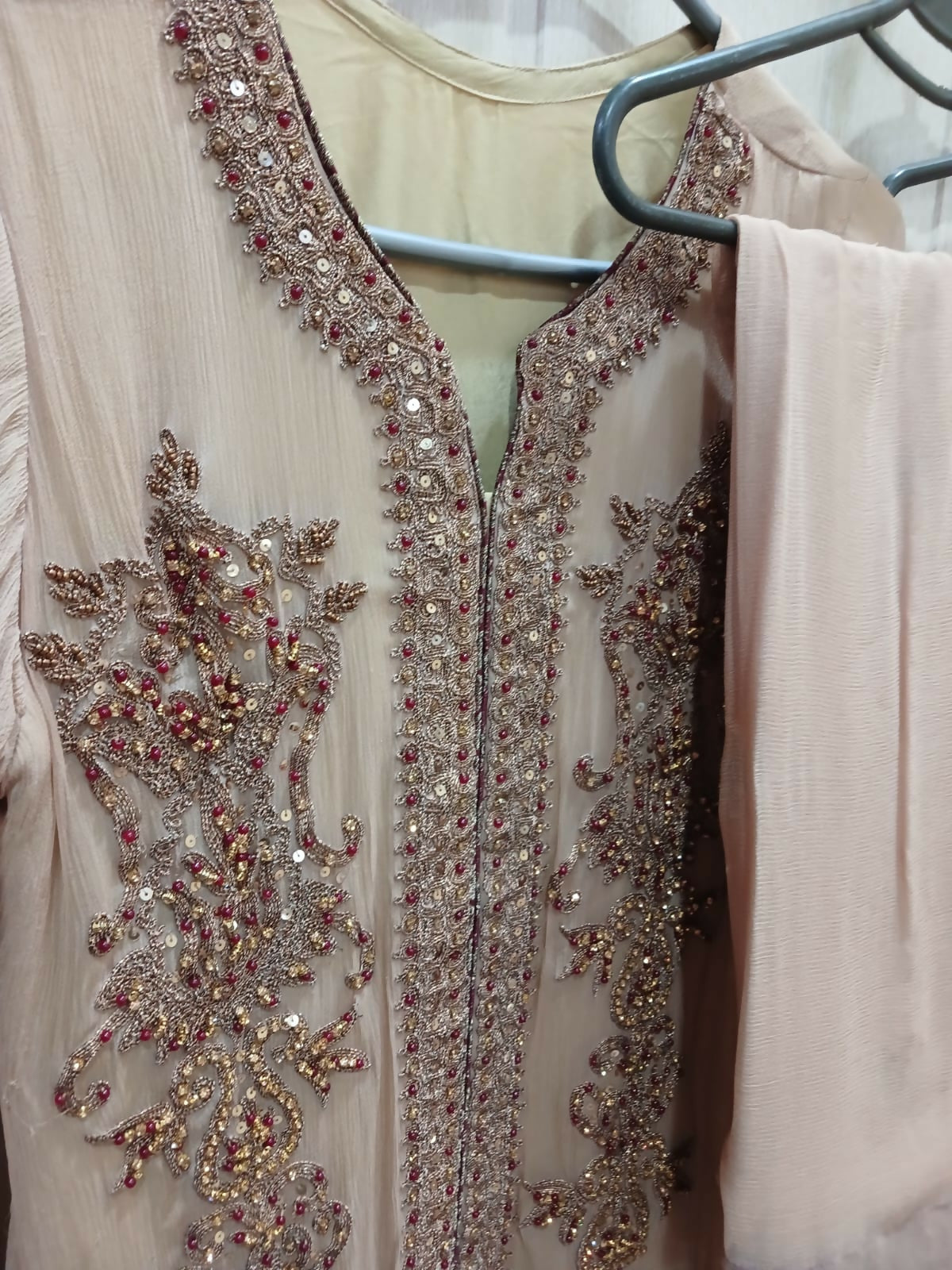 Open Shirt With Plazo | Women Locally Made Formals | Beige | Worn Once Fancy wear | Formal dress | Bridal Dress |