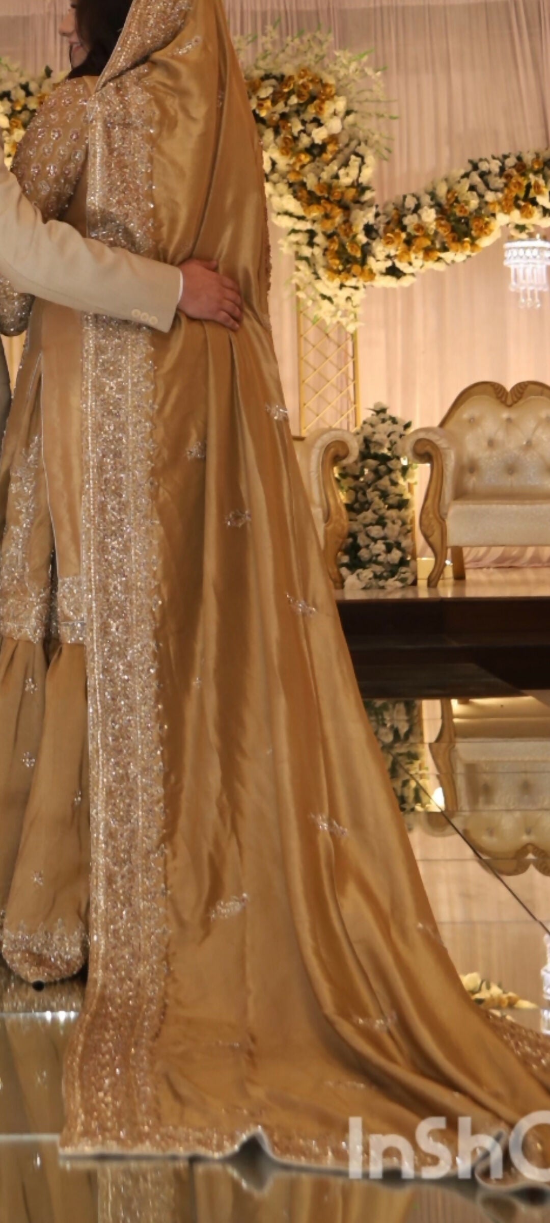 Pretty Golden Farshi Gharara | Women Bridals | Large | Worn Once