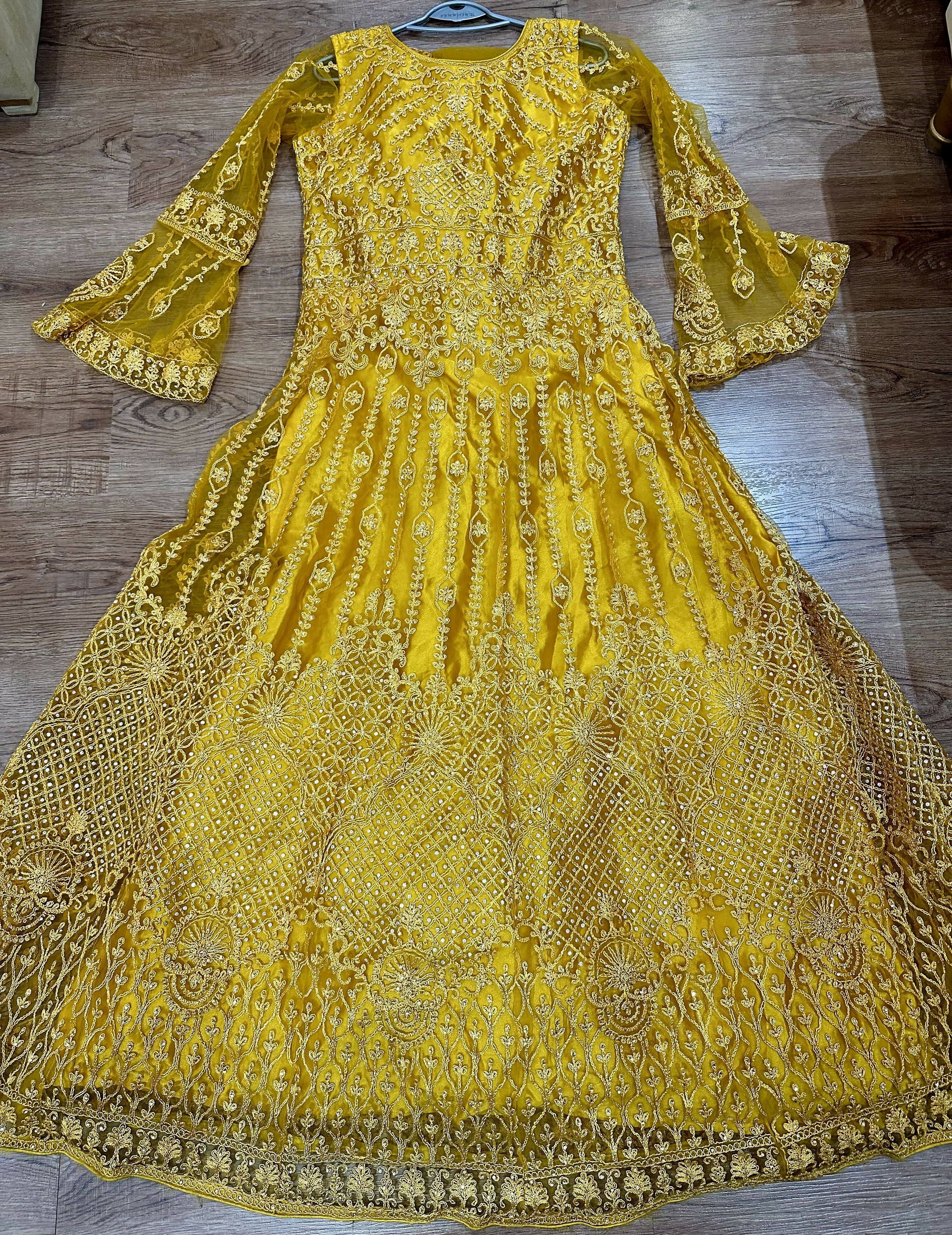 Mayoon/Mehndi bridal dress | Indian Embroidered Yellow Maxi | Women Froks & Maxis | Small | Worn Once