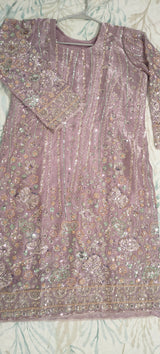 Heavy Embroidered Cut Dana Lilac Dress | Women Locally Made Kurta | Large | Brand New