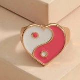 Yin Yang Heart Ring | Women Jewerly | Rings | Pink & White | Size: 7 to 8 | Brand New