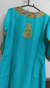 Mayar by Abdullah Faheem | Women Branded Formals | Blue & Golden | Small | Worn Once