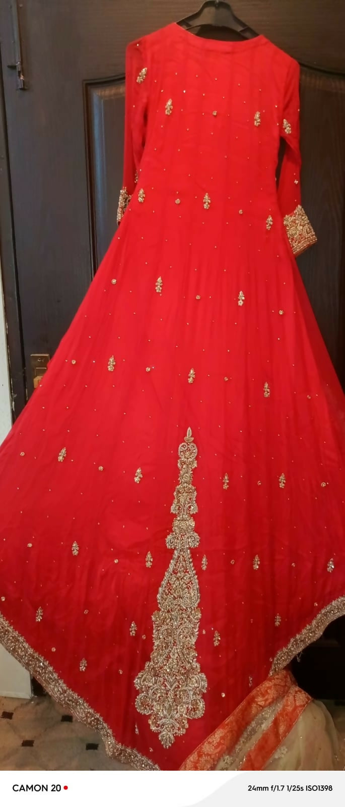 Red Long Bridal Maxi with Golden Dupatta | Women Bridals | Small | Worn Once