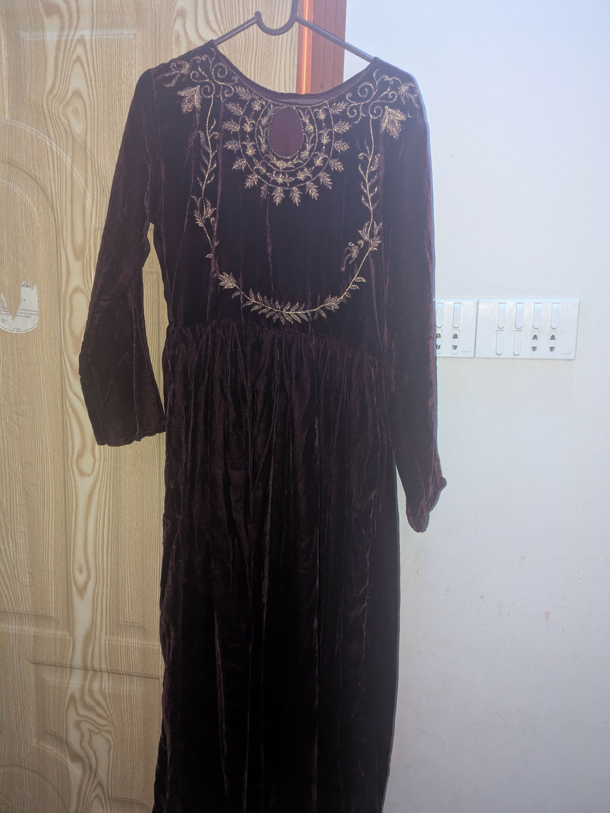 Velvet Long Frock | Women Frocks & Maxis | Maroon | Medium | Worn Once