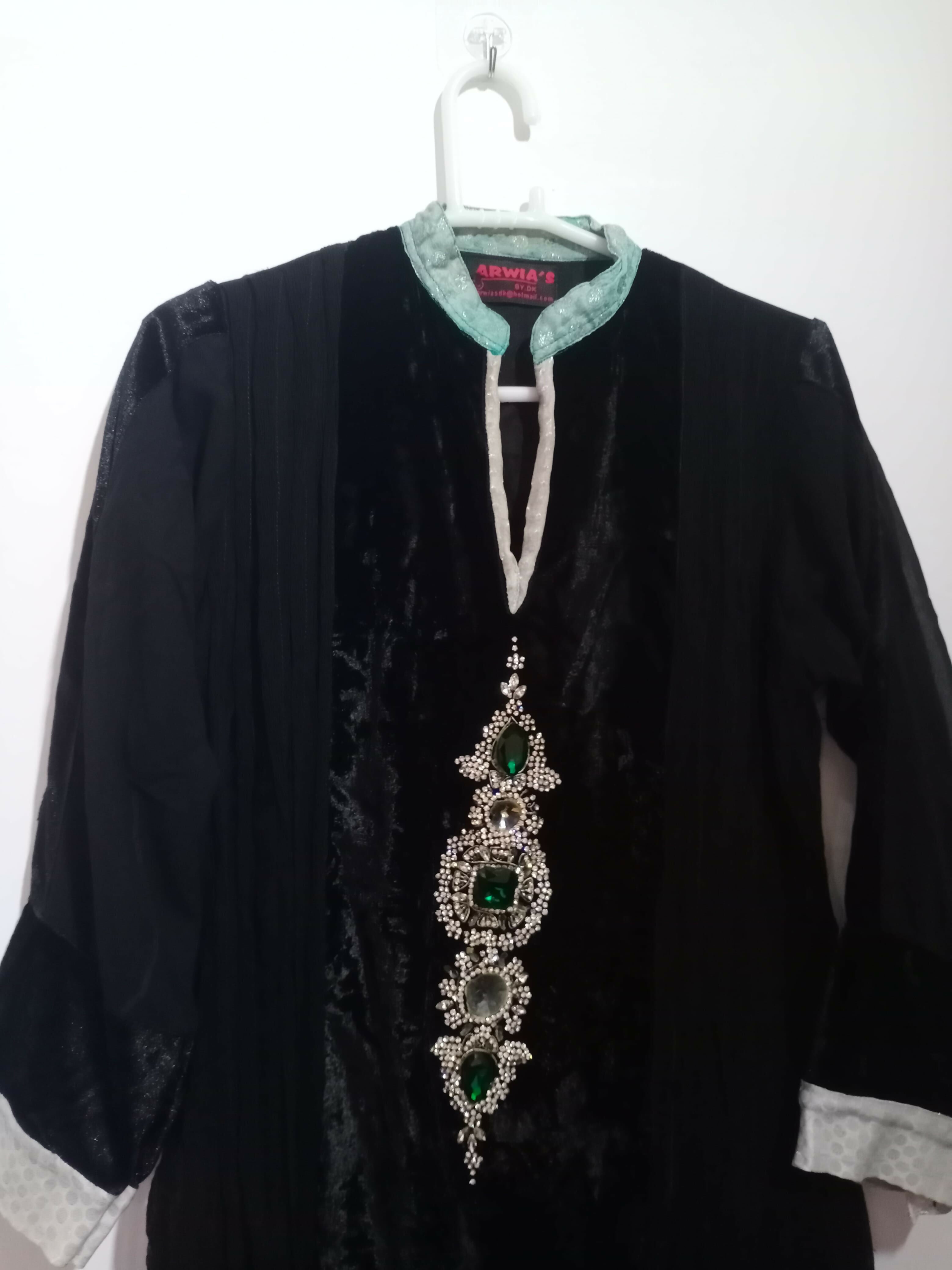 Black chiffon Long frok with velvet | Women Locally Made Formals | Large | Preloved