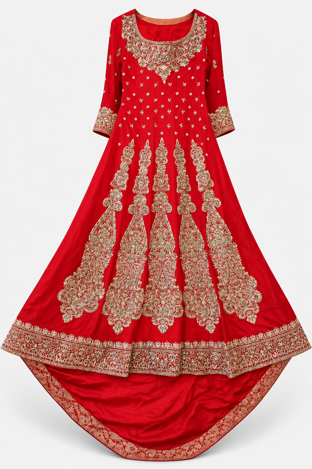 Red Long Bridal Maxi with Golden Dupatta | Women Bridals | Small | Worn Once