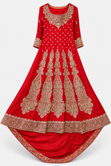 Red Long Bridal Maxi with Golden Dupatta | Women Bridals | Small | Worn Once