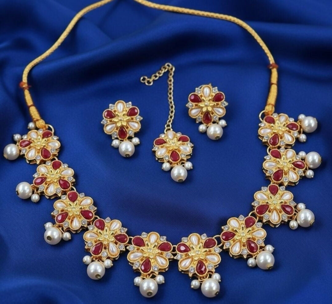 Flower Pearl Drop Necklace Set-00020 | Women Jewelry | Wedding Jewelry & Sets | Brand New