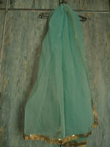 Sea Green Organza Duppata with Gota | Women Accessories | Duppata | Large | New