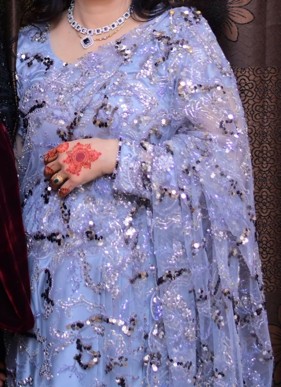 Ice Blue Saree | Women Locally Made Formals | Small | Worn Once