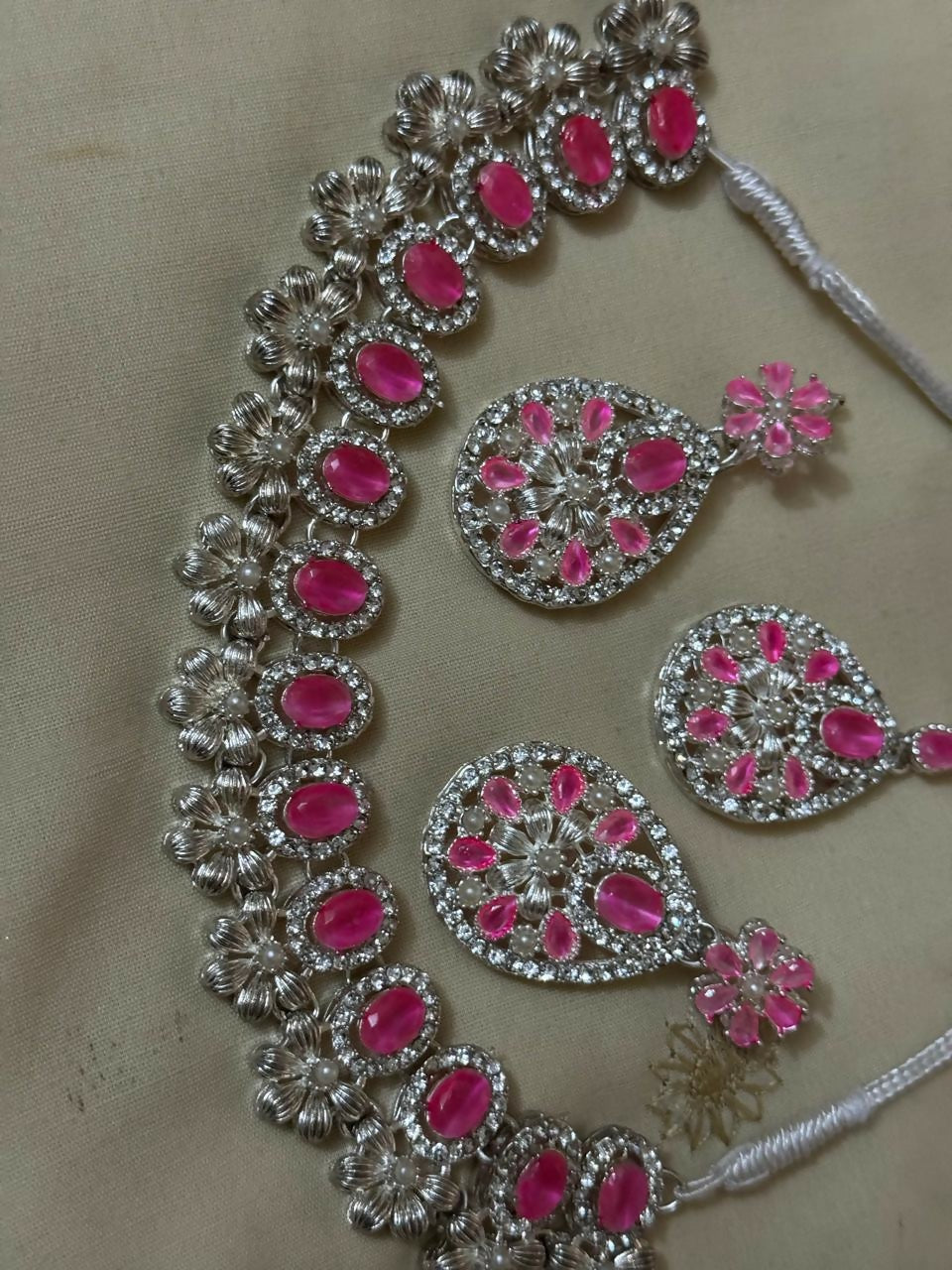 Beautiful Silver with Pink Stones Set | Women Jewelry | Wedding Jewelry & Sets | Medium | Worn Once