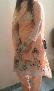 3 PC Peach Embroided Suit | Women Locally Made Formals | Medium | Worn Once