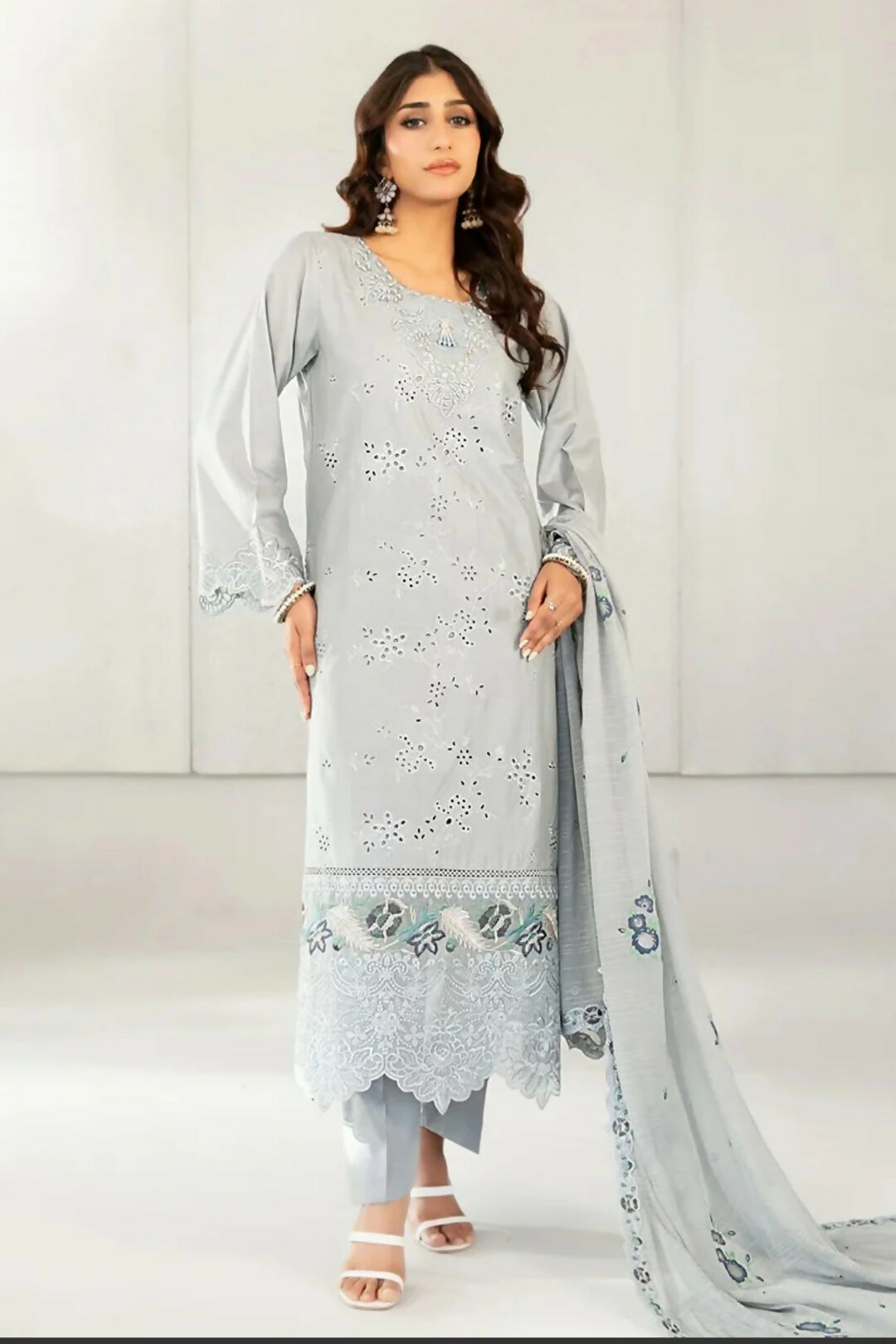 3 PCS Lawn Embroidered Dress | Women Locally Made Kurta | Sky Blue, Skin, Plum, Mint | All Sizes | Brand New