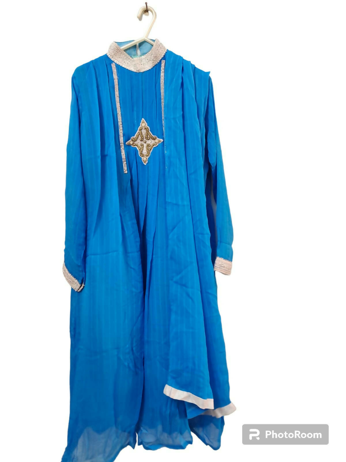 Long Blue Frock 3 Pc| Women Froks & Maxis | Small | Preloved