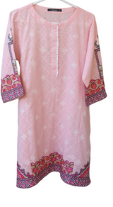 Khaadi | Pink Dobby Embroidered kurta Trouser | Women Branded kurta Trouser | Size Medium | Worn Once