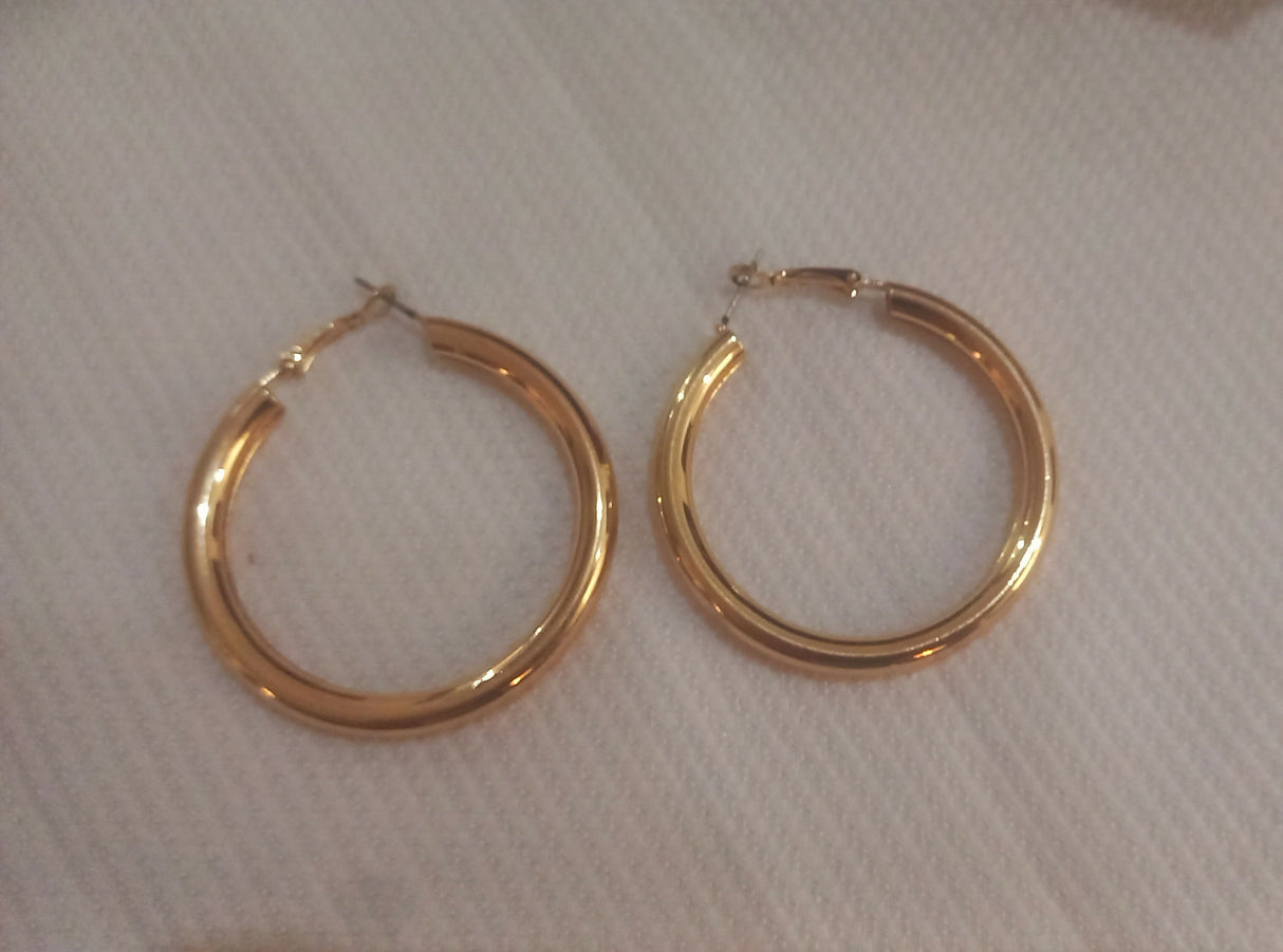 Chunky Gold Tubular Hoops | Women Jewelry | Earrings |Large | Brand New