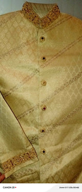 Golden Sherwani | Men Shalwar Kameez | Medium | Worn Once