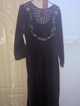 Velvet Long Frock | Women Frocks & Maxis | Maroon | Medium | Worn Once