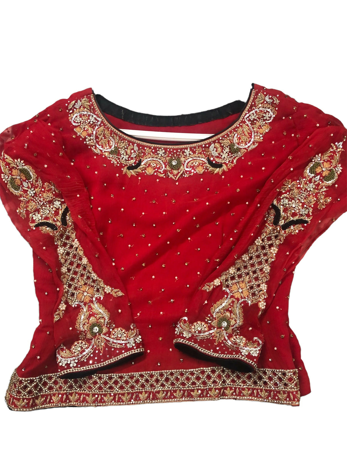 Red Black Chiffon Saree | Women Sarees | Women Locally Made Formals | Medium | Worn Once