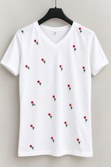 Embroidered T-Shirt | Women Tops & Shirts | White | Medium | New