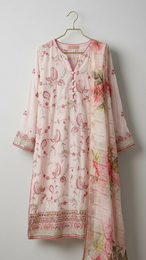Bonanza Satrangi | Women Branded Kurta | Large | White | Preloved