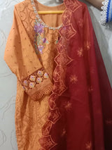 Embroidered Chicken Kari | Women Locally Made Kurta | Orange | Large | New
