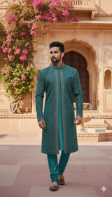 Indian Kumkhawab Sherwani | Men Shalwar Kameez | XLarge | Preloved