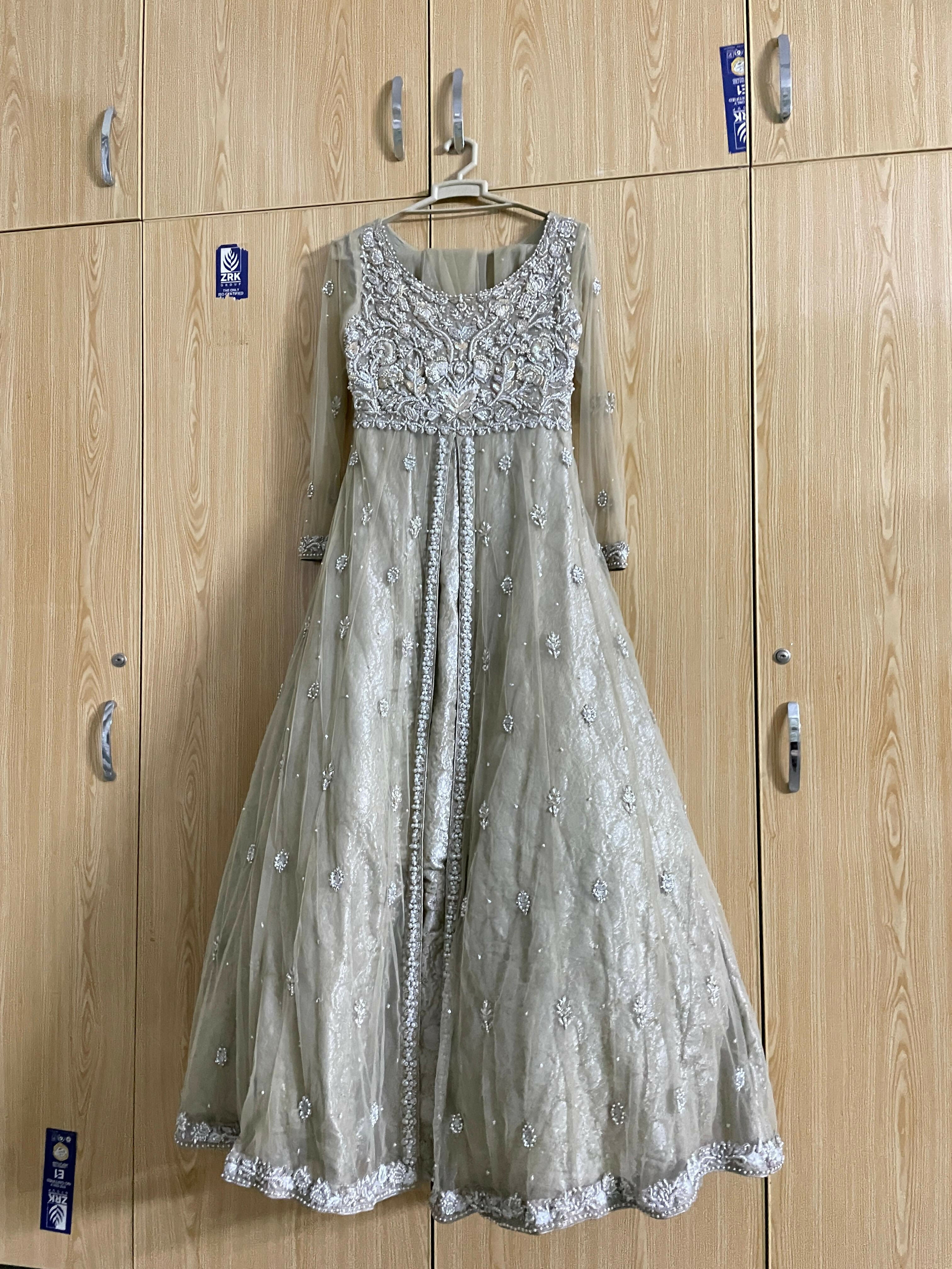 Silver Fancy Embroided Maxi | Women Bridals | Small | Worn Once